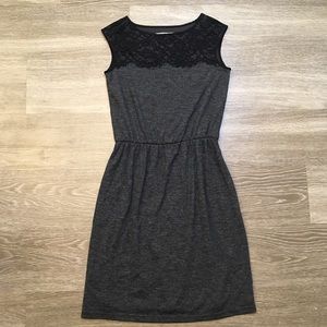☀️LOFT // Charcoal Lace Trim Casual Dress